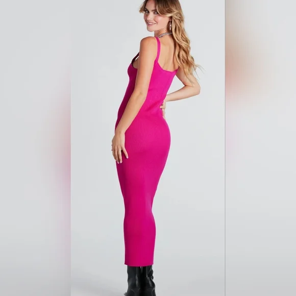 Hot pink Sweater Maxi Dress - Picture 2 of 4